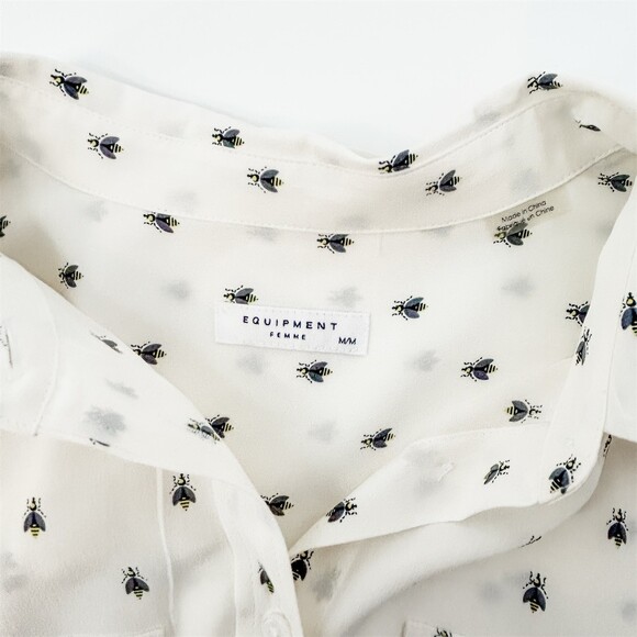 Equipment Silk Bee Print Short Sleeve Safari Shirt, Size M - Picture 13 of 15